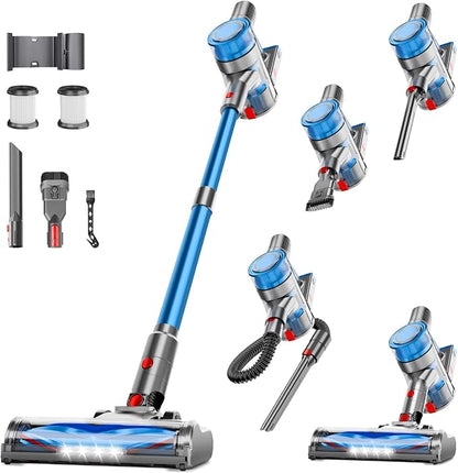 Cordless Vacuum for Home, Powerful Stick Vacuum Cleaner with Rechargeable Battery, 6-in-1 Lightweight Handheld Vacuum, 45 Mins Runtime for Hardfloor & Carpets Pet Hair