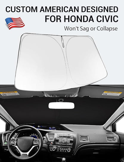 Proadsy 2026 Upgrade Windshield Sun Shade Custom Fit 2012-2015 Civic Foldable Front Sunshade Protector Sun Visor Blocks UV Rays Keep Car Cooler