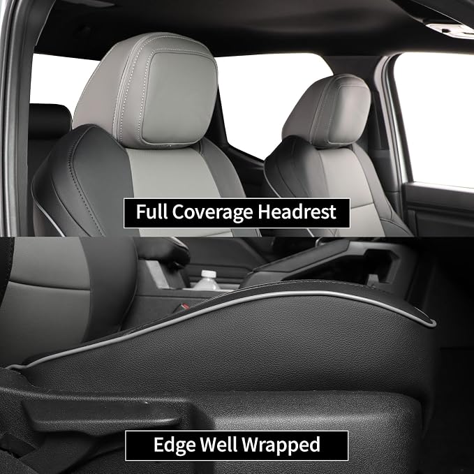 EKR Tacoma Car Seat Covers Custom Fit for Toyota Tacoma (Petrol) 2024 2025 2026 DoubleCab/CrewCab SR/SR5/TRD Sport/TRD Off-Road/Limited -Truck Seat Covers Full Set,Faux Leather(Black/Gray)
