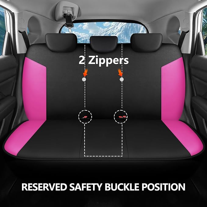 HChengkikz Car Seat Covers Full Set, Waterproof Neoprene Seat Covers, Airbag Compatible, Universal All Season Automotive Seat Covers for Most Cars, SUVs, Trucks (Black + Pink)