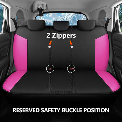 HChengkikz Car Seat Covers Full Set, Waterproof Neoprene Seat Covers, Airbag Compatible, Universal All Season Automotive Seat Covers for Most Cars, SUVs, Trucks (Black + Pink)