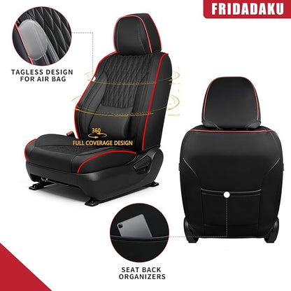 Car Seat Covers, Luxury Breathable Waterproof Faux Leatherette Car Seat Covers Cushion Protectors with Lumbar Support, Car Seat Cushion, Universal Fit Most Cars (Black, Front Seats - 2 PCS)