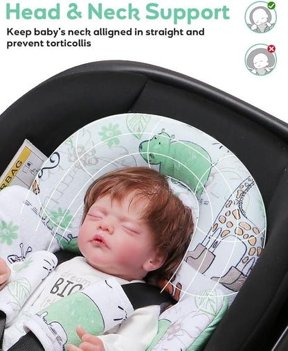 Infant Car Seat Insert, Enlarged Head Support For Baby Carseat, Reversible Newborn Insert With 3 Strap Covers, 2-in-1 Baby Car Seat Cushion for Stroller, Swing, Bouncer, Rocker - Blue Giraffe