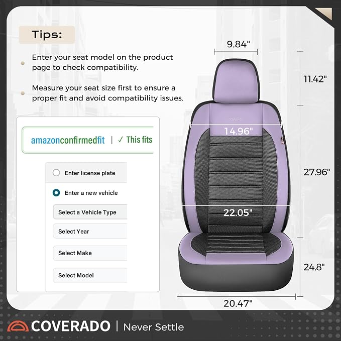 Coverado Car Seat Covers Front Seats, Luxury Leather Car Seat Covers, Automotive Front Mesh Seat Covers, Purple&Black Seat Covers for SUV Sedan Truck