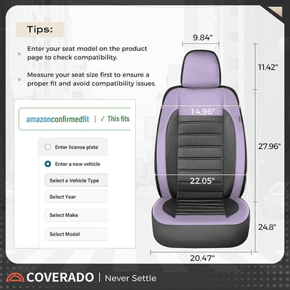 Coverado Car Seat Covers Front Seats, Luxury Leather Car Seat Covers, Automotive Front Mesh Seat Covers, Purple&Black Seat Covers for SUV Sedan Truck