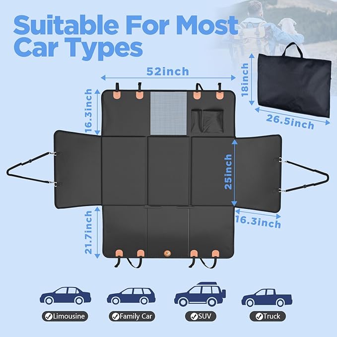 MYJAQI Back Seat Extender for Dogs, Waterproof Dog Car Seat Cover for Back Seat with Hard Bottom, 2026 Upgraded Material, Anti Scratch, Safer, Easy to Use and Clean, Holds 400lbs