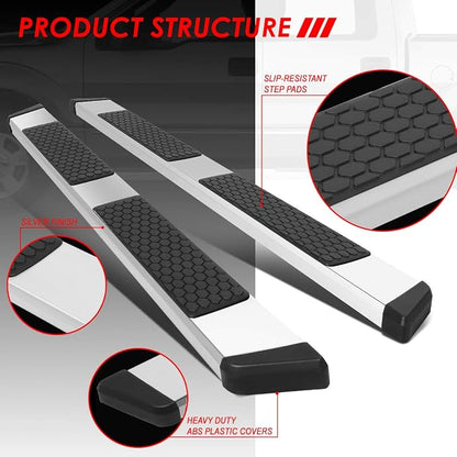 Auto Dynasty Running Boards 5.5 Inches Side Steps Nerf Bar for Truck Compatible with Ford F150 F250 F350 Super/Extended Cab 2015-2024, Stainless Steel, Polished Chrome