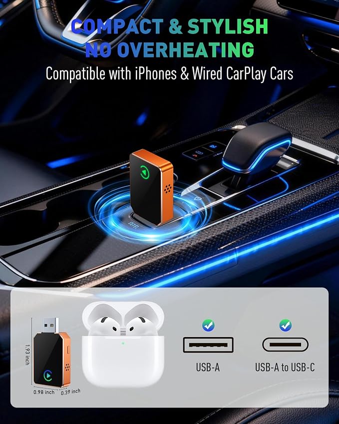 SPIRITIME Wireless CarPlay Adapter for iPhone, 2026 Upgraded 2-in-1 Android Auto CarPlay Wireless Adapter, Convert Wired to Wireless, Fast & Stable, Plug & Play
