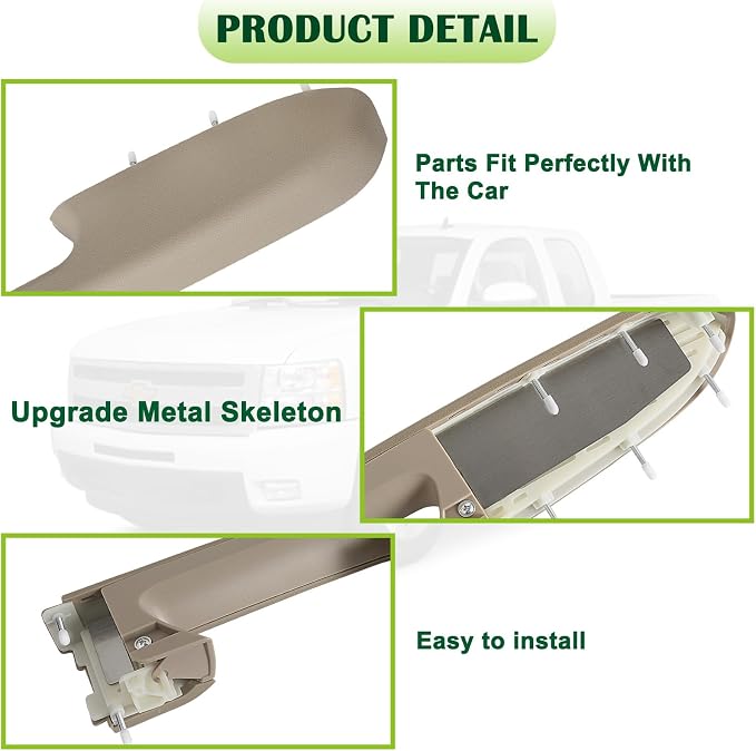 Upgraded Door Armrest Repair Kit Right Passenger Side Door Panel Handle Tan Compatible with 2010-2014 Chevy Silverado GMC Sierra 1500 2500HD 3500HD Replaces 22818472