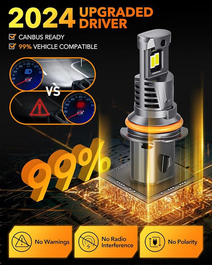 OXILAM 9007 LED Bulbs, 1000% Brighter Ultra-Bright, 3 Min Quick Install, Wireless Plug and Play, 20 Years Lifespan, No Flicker, 99% Compatibility, Pack of 2