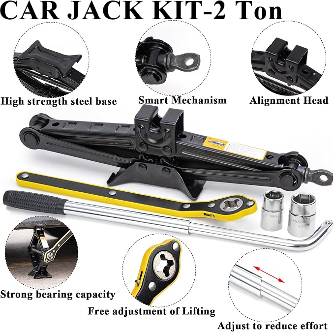 Car Emergency Roadside Kit with Scissor Jack, Air Compressor, Jumper Cables, Car Safety Kit, Air Wedge Bag Pump