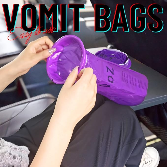YGDZ Barf Bags, 15 Pack Vomit Bags Disposable Throw Up Emesis Bags Puke Nausea Bags for Travel Motion Sickness, Car & Aircraft, Purple