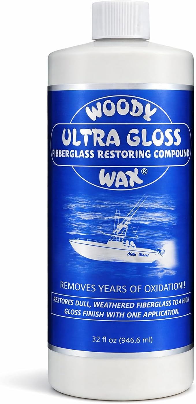Woody Wax Ultra Gloss Restoring Compound, Professional-Grade Fiberglass Restoration & Oxidation Remover for Boats & Yachts, Diminishing Micro-Abrasive Formula for High Gloss Gel Coat Finish, 32 oz