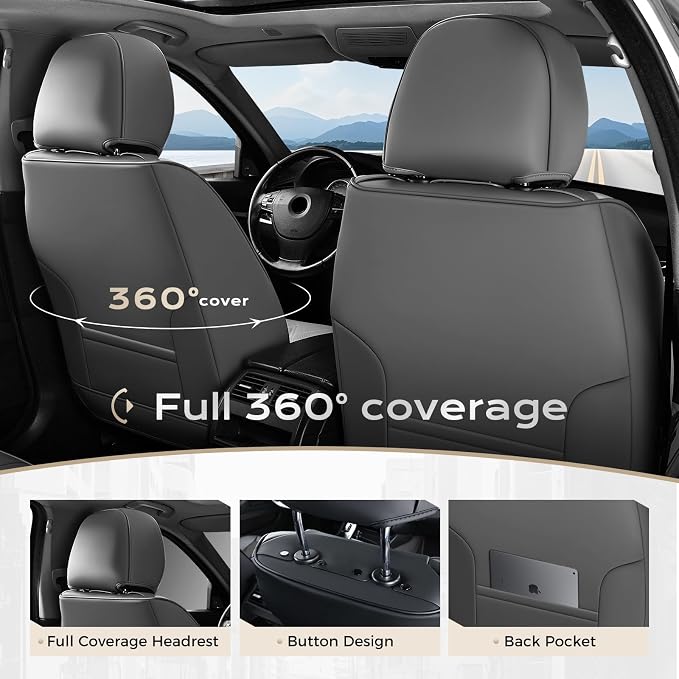 Coverado Car Seat Covers, Front Covers for Cars, Car Seat Cover Front Seats, Automotive Seat Cover, Waterproof, Leather Car Seat Cushion, Universal Interior Covers Seat Protectors for Most Cars