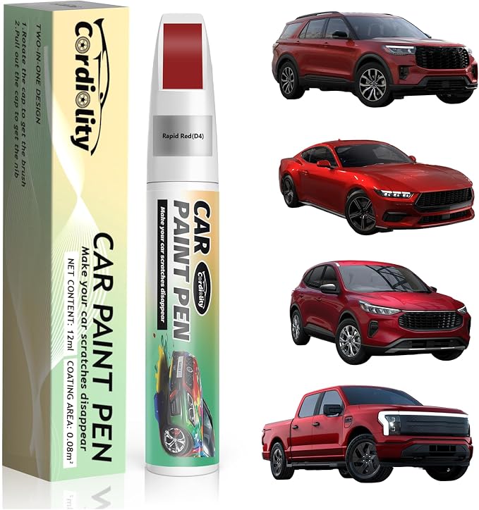 Car Touch Up Paint Rapid Red(D4) for Ford, Color Accurate Car Scratch Repair Remover Pen Fix Auto Paint Chips and Nicks