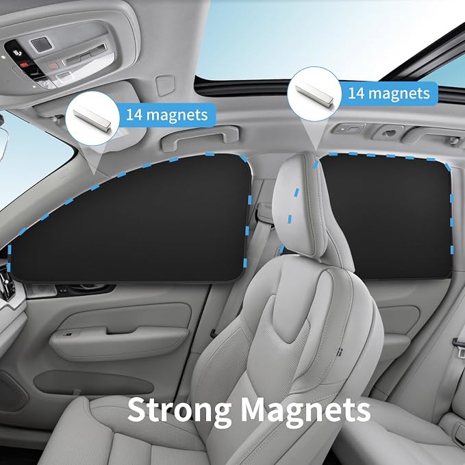 Car Curtains for Side Window - Thin Suede 4 Pcs Privacy Sun Shades Magnetic 100% Block Light Car Window Covers with Cooler Feeling (Thin, 4pcs)
