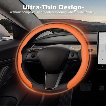 Frani Nappa Leather Steering Wheel Cover,Universal Fit 15 Inch-Premium Non-Slip Breathable Comfort Grip for Cars Trucks SUVs,Anti-Slip Durable Interior Upgrade Orange