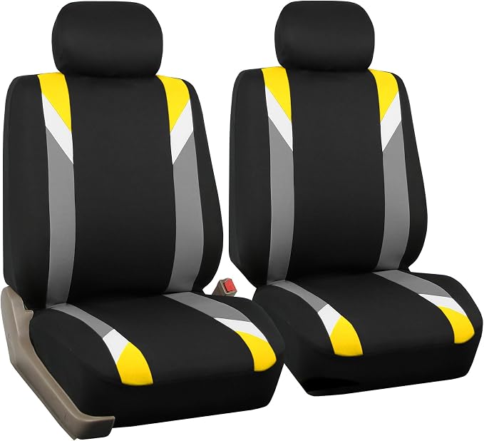 FH Group Front Set Cloth Car Seat Covers for Low Back Car Seats with Removable Headrest, Universal Fit, Airbag Compatible Car Seat Cover for SUV, Sedan, Van, Yellow