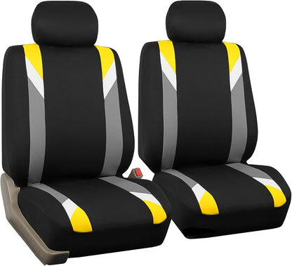 FH Group Front Set Cloth Car Seat Covers for Low Back Car Seats with Removable Headrest, Universal Fit, Airbag Compatible Car Seat Cover for SUV, Sedan, Van, Yellow