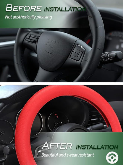 LRITER Car Steering Wheel Cover, Non-Slip Silicone Material, Multiple Color Choices, Universal Auto Parts Steering Wheel Cover, Suitable for Most Cars (Red)