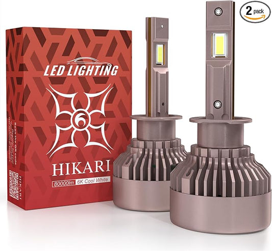 HIKARI WINGS H1 Fog Light, 80000LM Pure White 6000K LED Bulbs, Plug & Play IP68 Waterproof Pack of 2