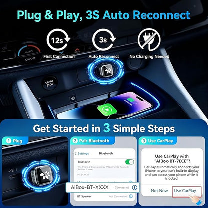 2026 Wireless CarPlay Adapter for iPhone & Android, 3 Second Auto Stable Connection，Zero Latency, Plug & Play for 2016+ Cars with USB-A USB-C Ports