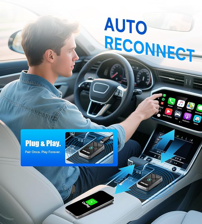 2 in1 Wireless CarPlay Adapter for Apple & Android Auto Adapter, Mini,2025- Bluetooth 5.3 & WiFi 6 with Millisecond Fast Connection, Wired to W++ Compatible with Original Wired Cars & iPhone6+/iOS10+