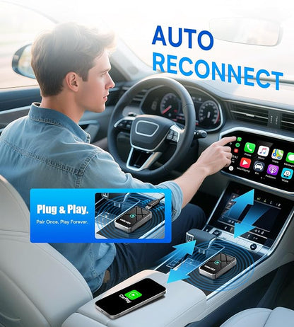 2 in1 Wireless CarPlay Adapter for Apple & Android Auto Adapter, Mini,2025- Bluetooth 5.3 & WiFi 6 with Millisecond Fast Connection, Wired to W++ Compatible with Original Wired Cars & iPhone6+/iOS10+