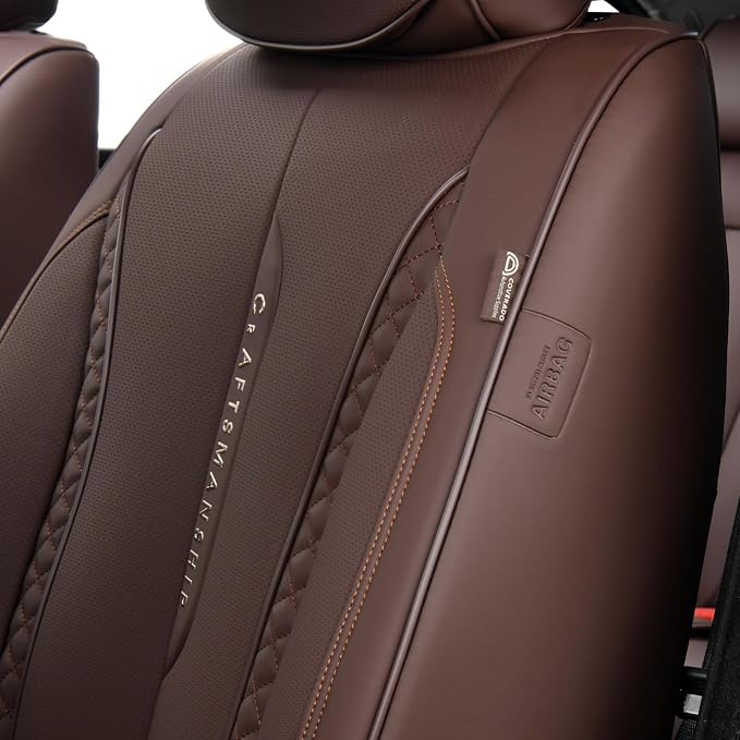 Coverado Car Seat Cover Front Seats, Brown Seat Covers Front Seats, Nappa Leather Waterproof, Car Seat Cushion, Car Seat Protector Universal Fit Most Cars