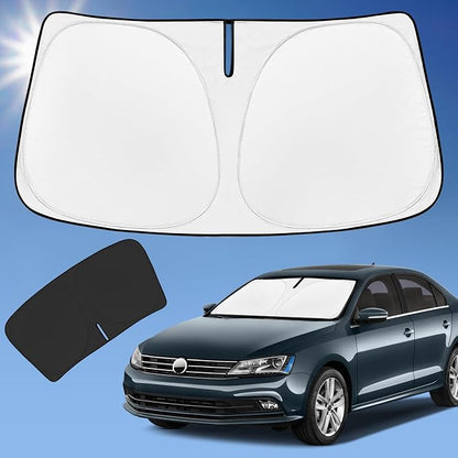 Sun Shade Sunshade for VW Jetta 2011-2018 Windshield Cover, 4-Layer Front Window Shade Custom fit Volkswagen Jetta Sun Visor 240T Retractable Shade Shield Blocks UV Rays Cooler Car Accessories