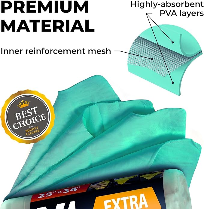 Premium XL Shammy Towel for Car - 34”x25” - Super Absorbent Chamois Cloth - Spots & Scratch-Free - Reusable Car Drying Towel