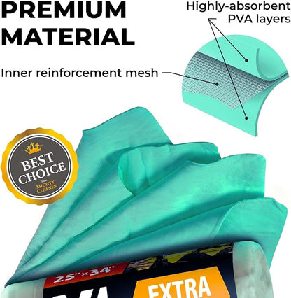 Premium XL Shammy Towel for Car - 34”x25” - Super Absorbent Chamois Cloth - Spots & Scratch-Free - Reusable Car Drying Towel