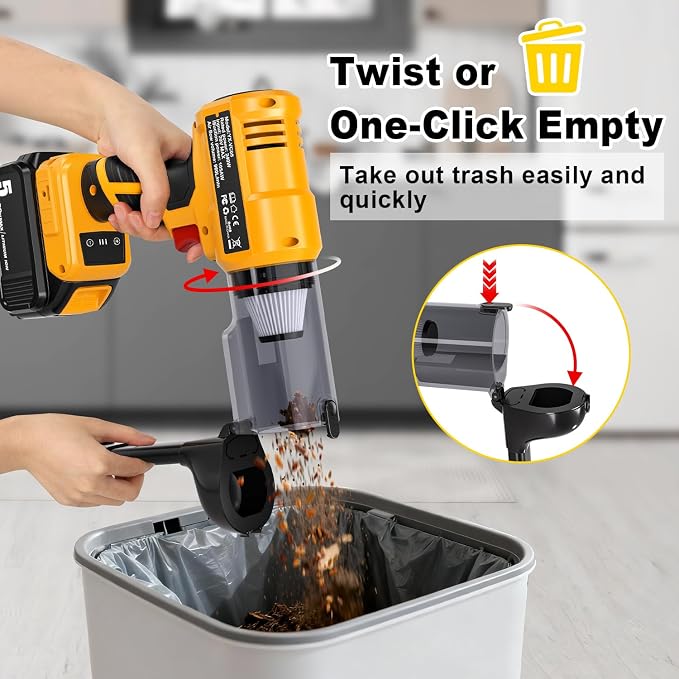 Cordless Handheld Vacuum Cleaner for Dewalt 20V Battery: 3-Speed Modes Portable Vacuum with 20kPa 105AW Powerful Suction for Car, Pet Hair, Home Cleaning (Tool Only)