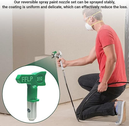 310 Fine Finish Low Pressure Airless Spray Tip, Pattern Size 6 in to 8 in, Thread Size 7/8 in for Airless Paint Spray Guns Green (Green)
