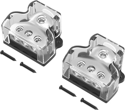 RVBOATPAT 3 Way Power Distribution Block Car Audio Splitter 1 x 0 Gauge in / 3 x 4 Gauge Out Ground Distribution Block Amp for Automotive Car Boat 2 Pack