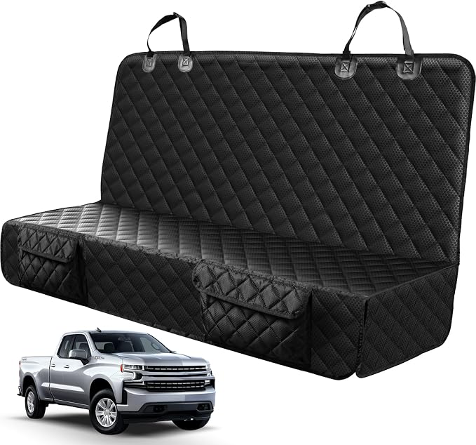 PETICON Dog Car Seat Covers for Truck Ford F150/Chevrolet Silverado 1500/Ram 1500/GMC Sierra 1500, Waterproof Pet Back Seat Cover for Trucks, Scratchproof Nonslip Durable Rear Seat Cover for Dogs