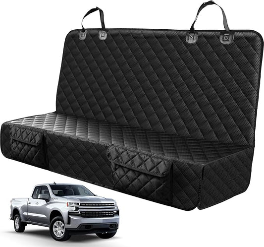 PETICON Dog Car Seat Covers for Truck Ford F150/Chevrolet Silverado 1500/Ram 1500/GMC Sierra 1500, Waterproof Pet Back Seat Cover for Trucks, Scratchproof Nonslip Durable Rear Seat Cover for Dogs