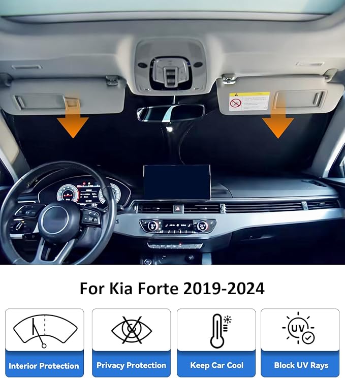 Windshield Sun Shade for Kia Forte 2019-2024, Car Front Window Sunshade with 240T Sun Visor Protector Blocks UV Rays Heat Sun Shield Accessories