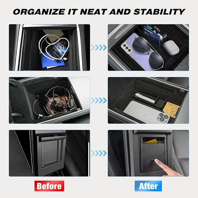 Nilight Upgraded Accessories Compatible for Tesla Model 3 2021-2023 Model Y 2021-2024, Center Armrest Console Organizer Tray and Hidden Storage Box, 3-Pack