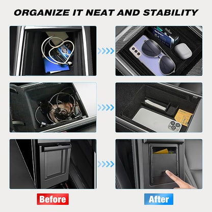 Nilight Upgraded Accessories Compatible for Tesla Model 3 2021-2023 Model Y 2021-2024, Center Armrest Console Organizer Tray and Hidden Storage Box, 3-Pack