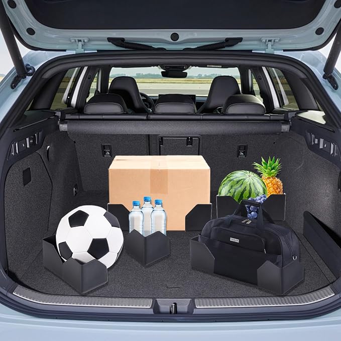 Rislobx 4PCS Car Trunk Organizer Blocks with Hook and Loop Fastener, Automotive Tidy Storage Organisation Accessories for Truck, SUV, Sedan, Available to Wool Carpet (Black)
