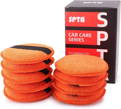 SPTA Microfiber Applicator Pads, 9Pcs 5 inch Car Wax Applicator Hand Polishing Microfiber Foam Pads Set with Grip of Elastic Band, Microfiber Buffing Cleaning Pads for Car Polish Applying Wax