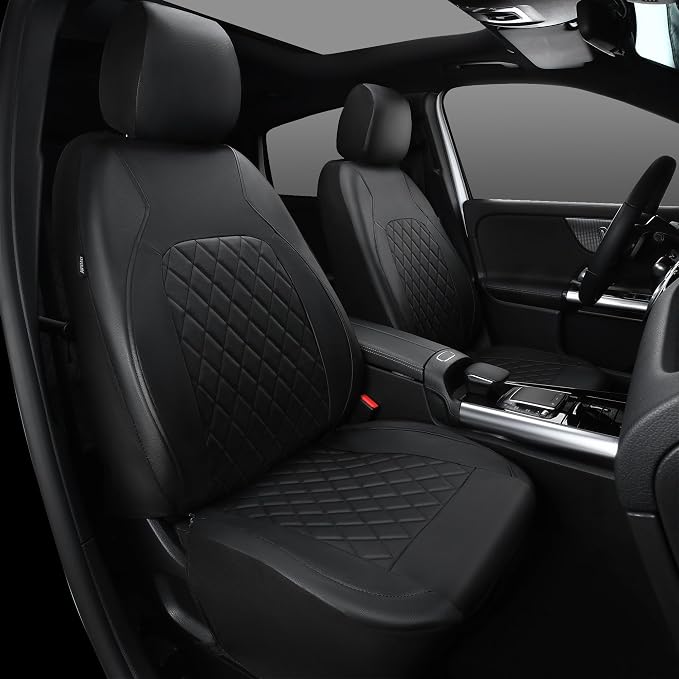 Universal Pu Leather Car Seat Covers Front Seats only, Airbag Compatible, Water-Resistant Durable Premium Vinyl, Fit for 95% Vehicles,Cars,Vans,SUV,Sedans (Luxury 2 PCS All Black)