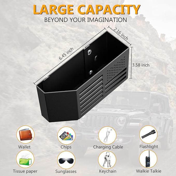 Upgrade Metal Gear Shift Center Console Organizer for Jeep Wrangler Accessories and Jeep Gladiator JL JLU 2026 2025 2024 2023 2022-2018 Rubicon Sahara 4xe Storage Box Tray,Flag Logo (Not for JK/JKU)