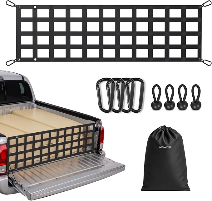 Heavy Duty Tailgate Net for Truck Bed, 60X18',Tailgate Net for Pickup Truck Bed with 4 Adjustable Buckle Straps,Easy-to-use Tailgate Cargo Netting,Fit for Full Size Pickup(Black)