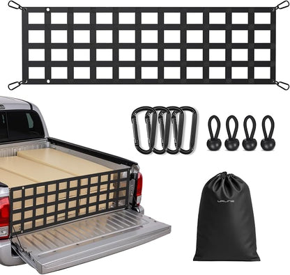 Heavy Duty Tailgate Net for Truck Bed, 60X18',Tailgate Net for Pickup Truck Bed with 4 Adjustable Buckle Straps,Easy-to-use Tailgate Cargo Netting,Fit for Full Size Pickup(Black)
