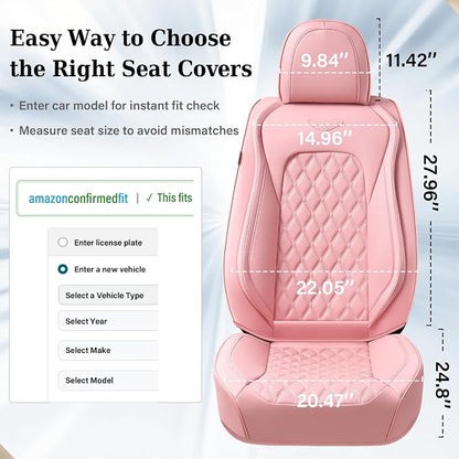 Coverado Front Seat Covers, Luxury Faux Leather Breathable Waterproof Protectors, Universal Fit for Cars, SUVs, Trucks, Durable Car Seat Protectors, Waterproof Car Cushions – Pink