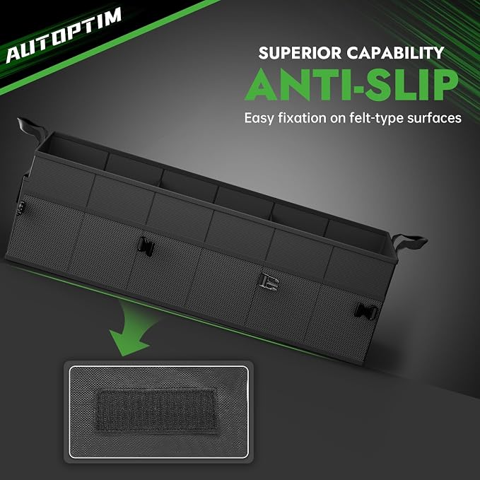 AUTOPTIM Car Trunk Organizer - 85L Collapsible Car Organizer with Non Slip Bottom & Multiple Pockets for Groceries, Trunk Storage with Base Panel for SUV Sedan Van, 3 Compartments (Black, Large)