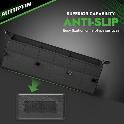 AUTOPTIM Car Trunk Organizer - 85L Collapsible Car Organizer with Non Slip Bottom & Multiple Pockets for Groceries, Trunk Storage with Base Panel for SUV Sedan Van, 3 Compartments (Black, Large)