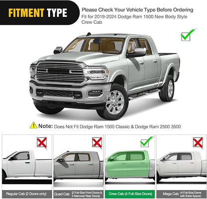 Nilight Running Boards Compatible with Dodge Ram 2019-2024 1500 New Body Style Crew Cab(Exclude 2019-2024 Classic) 6 Inch Side Step, 2 Years Warranty